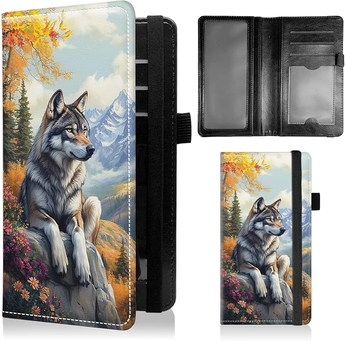 Check Book Cover for Personal Checkbook with Duplicate Checks for Women's & Men PU Leather Wallets Check Book Holder with Pen Card Slots Elastic Strap,Deep Forest Wolf