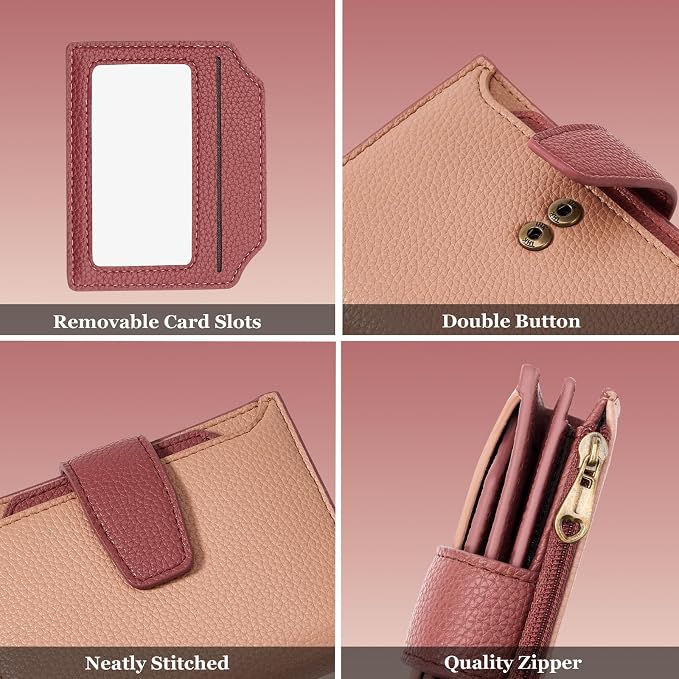 Airkit Small Wallet Women RFID Blocking Soft Leather Bifold Compact Card Holder Wallet for Women with Zipper Coin Pocket 4 ID Window