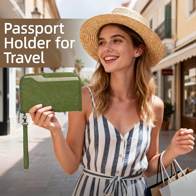 ZOPPEN Passport Holder Family RFID Passport Wallet, Passport Holder Women/Men, Travel Wallet Documents Organizer Zipper Case with Removable Wristlet Strap, Travel Essentials for Flying
