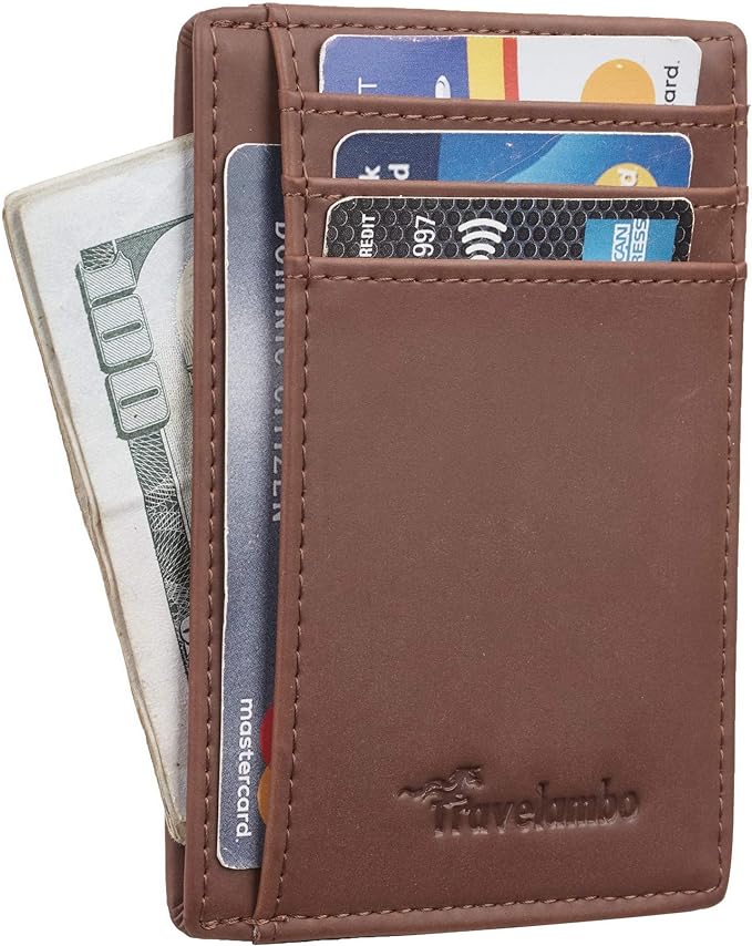 Travelambo Slim Wallet Front Pocket Minimalist Leather RFID Blocking Medium Size