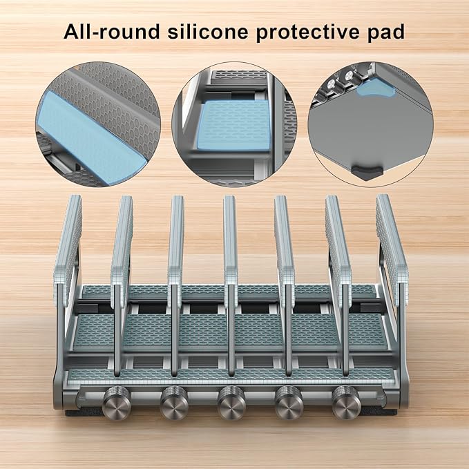 Elestoria 6-Slot Vertical Laptop Stand & Holder ?“Adjustable Aluminum Laptop Stand Vertical for Desk Fits 6 Devices, MacBook & Gaming Laptops (Up to 17.3???“Space Saving Laptop Storage Rack - Grey