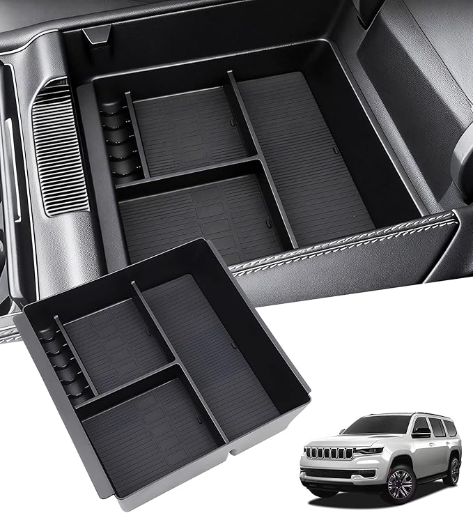 Center Console Organizer Tray Storage Box for Jeep Wagoneer/L & Jeep Grand Wagoneer/L 2022-2025 (Only without Cool Box & Not Fit Wagoneer S), Interior Accessories Armrest Insert Tray, Black