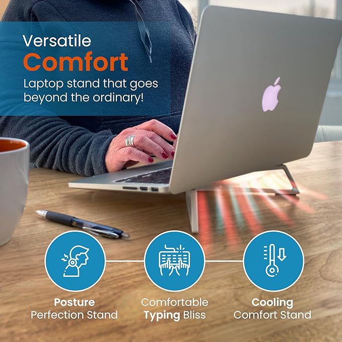 Portable Laptop Riser Stand- Lightweight & Adjustable Computer Holder, Ergonomic, Foldable - Compatible with Apple MacBook Pro & Air, HP, Dell, Tablet & More 10" - 16" Notebooks (Silver)