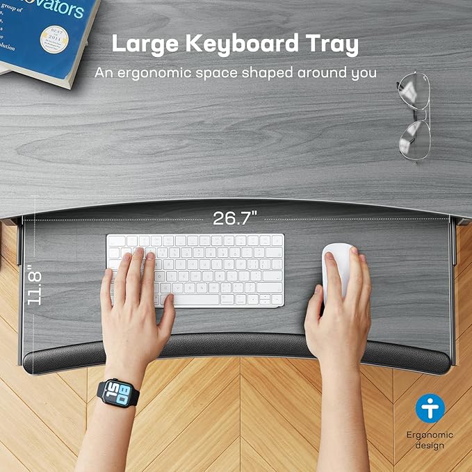 HUANUO Standing Desk Adjustable Height, 55" x 24" Electric Stand Up Desk for Home Office with Large Keyboard Tray(26.7"), 4 Memory Height Setting, Computer Workstation, Grey