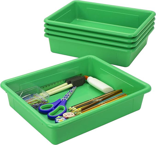 Storex Letter Size Flat Storage Tray – Organizer Bin for Classroom, Office and Home, Green, 5-Pack (62520A05C)