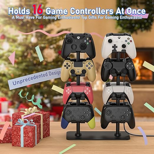 MANMUVIMO Controller Holder for 16 Xbox PS5 PS4 Gaming Controller, Video Game Controller Holder Headphone Stand for Desk, Gamer Gifts for Men, Gaming Room Accessories Maximum Organizer Rack