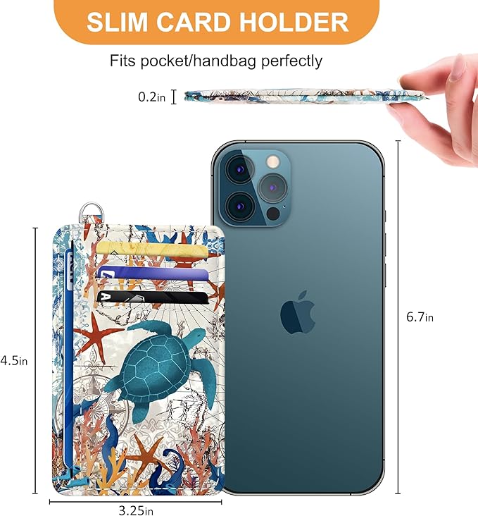 SEAVILIA Credit Card Holder for Women, Sea Turtle RFID Wallet Women, Slim Minimalist Front Pocket Card Holder, Cute Thin Travel RFID Blocking Card Case, Small Wallets Woman Gifts Girls