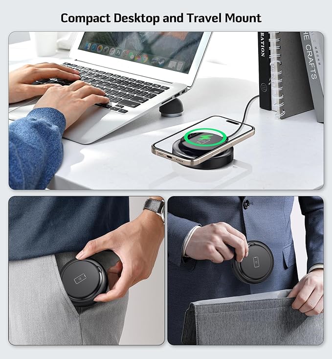 Magnetic Wireless 15W Fast Mag Safe Charger Pad for iPhone 17 Pro Max/17 Pro/17 Air/17/16/15/14/13/12 Series Foldable Charging Station Apple Mag-Safe Charger for AirPods 3/2/Pro 2/Pro
