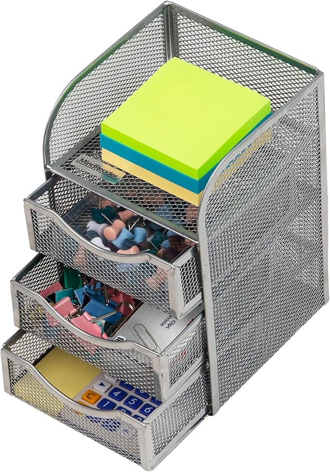 Mind Reader Desktop Accessory Storage, Paper Binder Clip Basket, Workspace, Office, Metal Mesh, 4.75"L x 5"W x 8"H, Silver