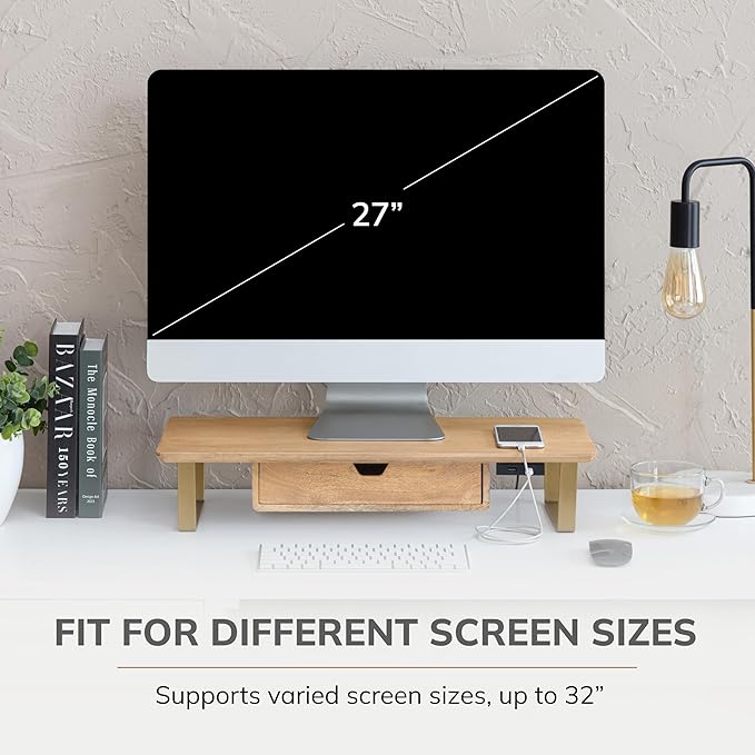 Anji Mountain Monitor Stand - Desktop Organizer & Laptop Riser, Ergonomic Monitor Riser, Space-Saving Monitor Stand for Desk, Durable Construction, Easy Assembly, Ideal for Home & Office,Natural