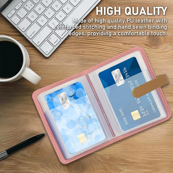 Credit Card Holder with 40 Suitable Slot, ID Card Case PU Leather Wallet for Women Men Business Organiser Pocket (Pink)