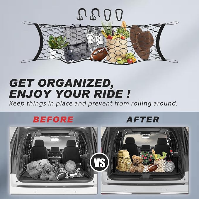 Karltys Envelope Style Cargo Net for 2021-2025 2026 Chevy Tahoe/Suburban/GMC Yukon Accessories, Adjustable Rear Trunk Cargo Net for Chevrolet Tahoe, Heavy Duty Elastic Netting Organizer for Yukon
