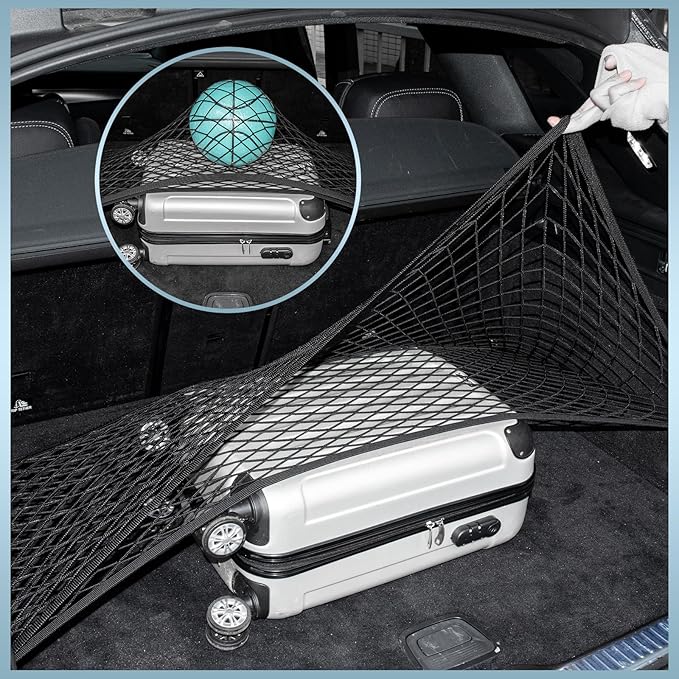 Cargo Net for SUV Trunk Net Organizer 35.4 x 11.8 inches, Elastic Heavy Duty Storage Mesh Net with Hooks Double-Layer Car Rear Cargo Net for Sedan, Vehicle
