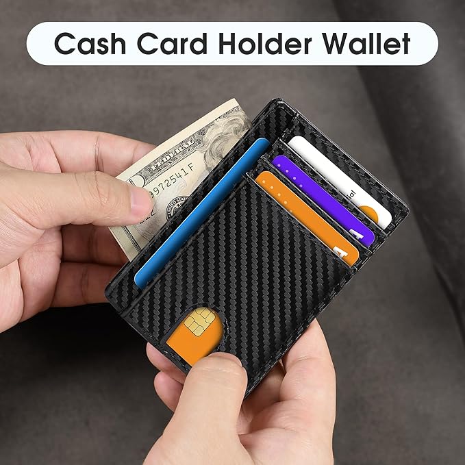 Slim Minimalist Wallet for Men,Front Pocket Wallet RFID Blocking Small Thin Credit Card Holder,ID Card Case Gift for Men Carbon Fiber Black