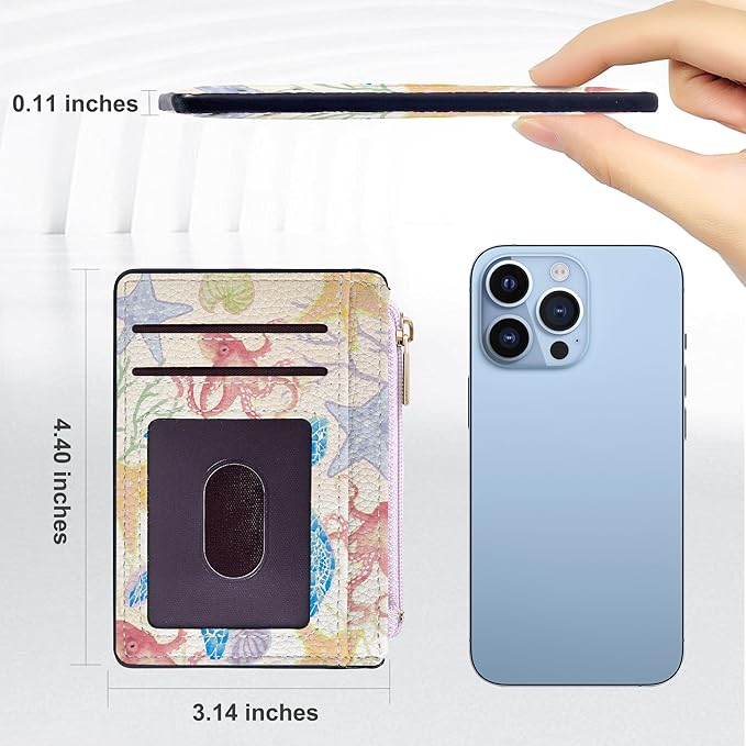 Tipmile Credit Card Holder for Women Slim Minimalist Front Pocket RFID Blocking Wallet Small Compact Card Case with ID Window, Watercolor Turtle