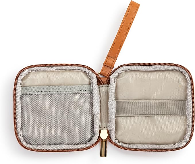DEMDACO Electronic Accessories Tech Pouch Carry Case Travel Organizer for Cables Chargers and Headphones 4 x 4 Inch Saddle Brown