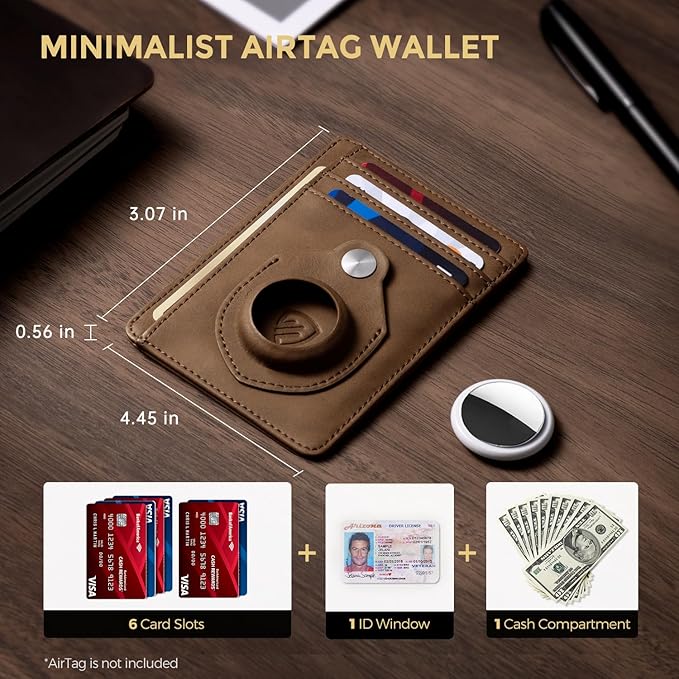 RUNBOX Slim Minimalist Front Pocket Air Tag Holder Wallet for Men, RFID Blocking Card Holder Mens Wallet Gifts for Men Dad
