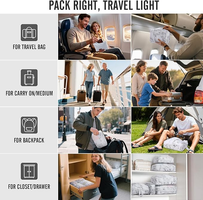 8 Set Packing Cubes for Travel Essentials, Suitcase Organizer Bags in 4 Sizes, Carry-On Luggage Accessories with Laundry Bag, Airplane Must Have, Gifts for Women Men