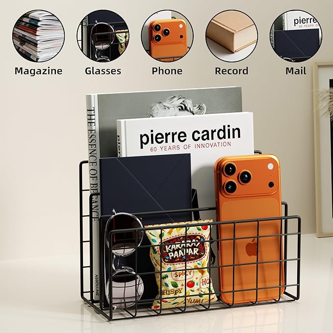 3-Slot Metal Mesh Desk Mail Organizer, Letter Sorter File Holder for Office & Home, 2PCS (Black)