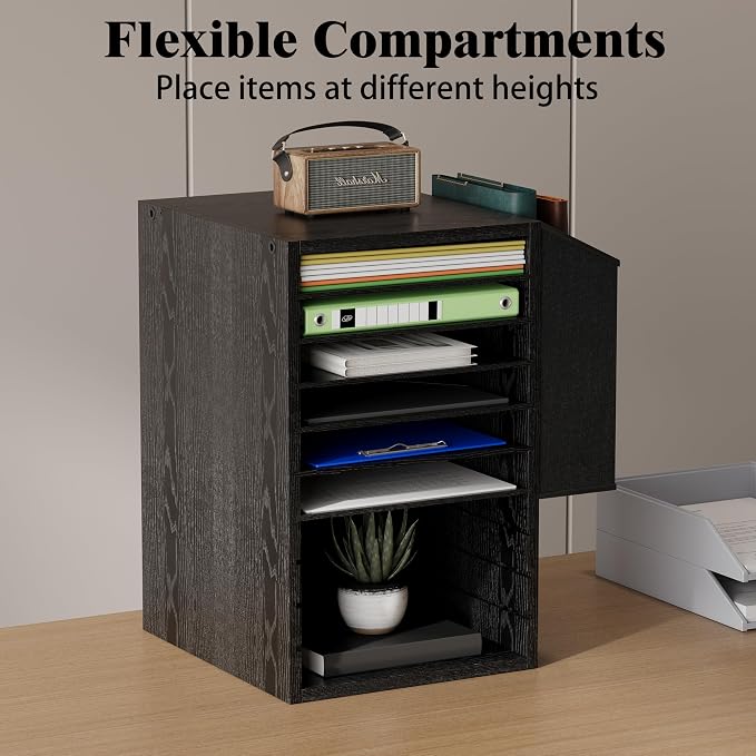 Unionly, Office Mail Sorter, Wooden Paper Organizer With Storage Bag, 10 Tier Adjustable Classroom Mailbox, Removable Classroom Organization, Teacher Desk Organization for Office, Study, Black