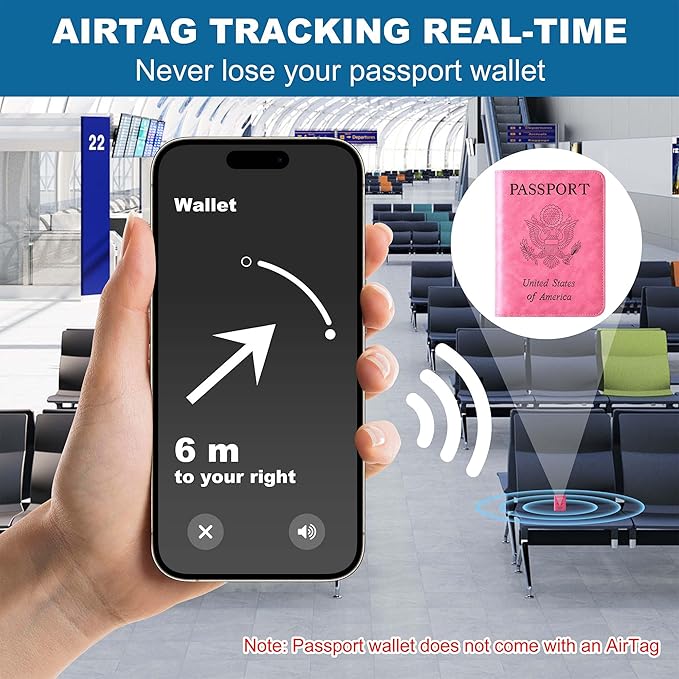 Airtag Passport Holder for Travel Essentials Wallet Rfid Blocking Cover Leather Case Vacation Travel Accessories for Women Men (601#Pink)