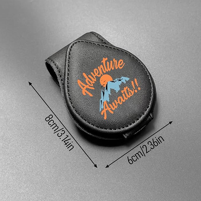 Adventure Awaits - Car Sunglass Holder, Magnetic Leather Eyeglass Hanger Mount Clip Holder for Car Visor Accessories
