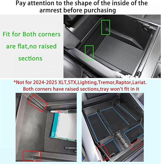 Center Console Organizer Tray for Ford F150 2021 2022 2023 2024 Accessories Interior Secondary Storage Armrest Box Insert Hidden Cubby Drawer (Full Console w/Bucket Seats ONLY) (Blue Trim)