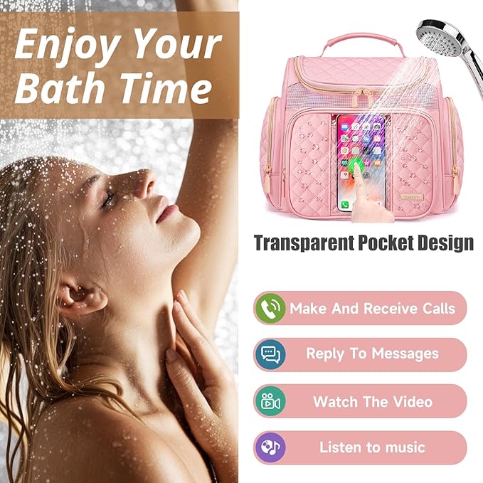 Tealari Large Toiletry Bag for Women Men,Bathroom Bag,Water Resistant Shower Bag,Makeup Bag,Portable Shower Caddy for College Dorm,Hanging Travel Toiletry Bag with Transparent Waterproof Phone Pocket