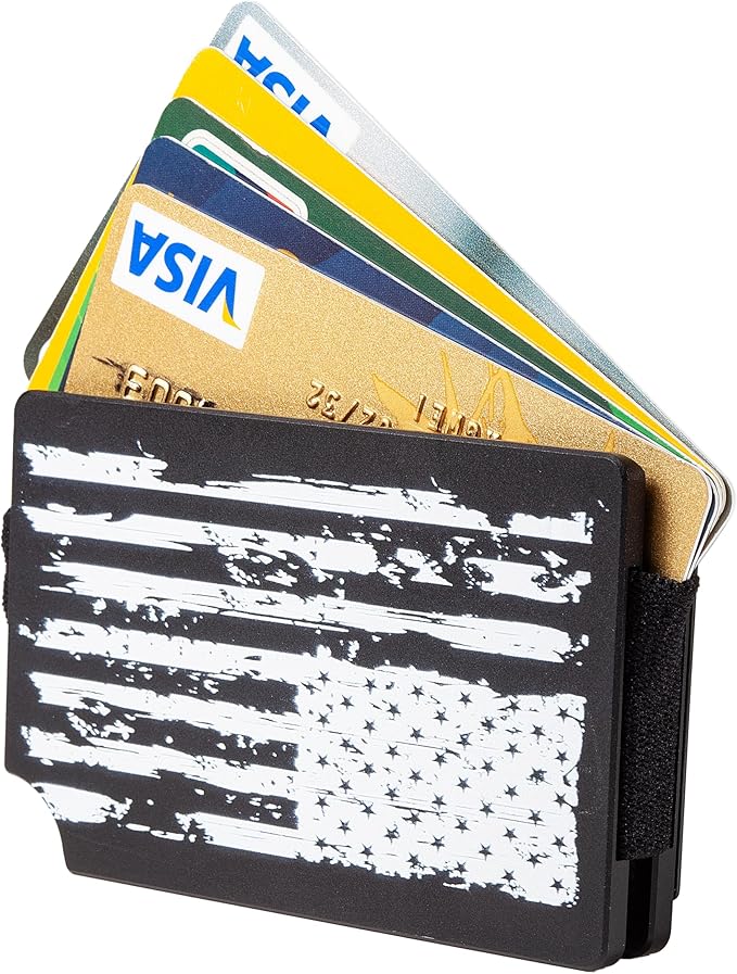 Slim Wallet for Men,RFID Blocking Minimalist Metal Wallet, Money Clip/Cash Holder, Front Pocket Aluminum Credit Card Holder, Ideal Gift for Men,Black-American USA Flag
