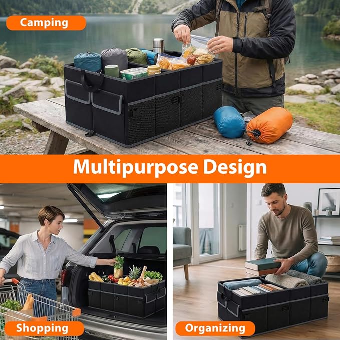 Goplus Collapsible Trunk Organizer, 13 Gallon Foldable Car Storage Organizer with Extenable Compartments, Pockets, Securing Straps, for SUV Van Sedan Truck, 22" x 16" x 10"