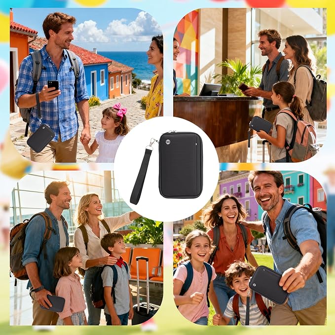 WALNEW Family Passport Holder for 5 - Large Travel Organizer Holds up to 6 Passports, RFID Blocking Water Resistant Document Wallet for Cards, Tickets, Boarding Passes