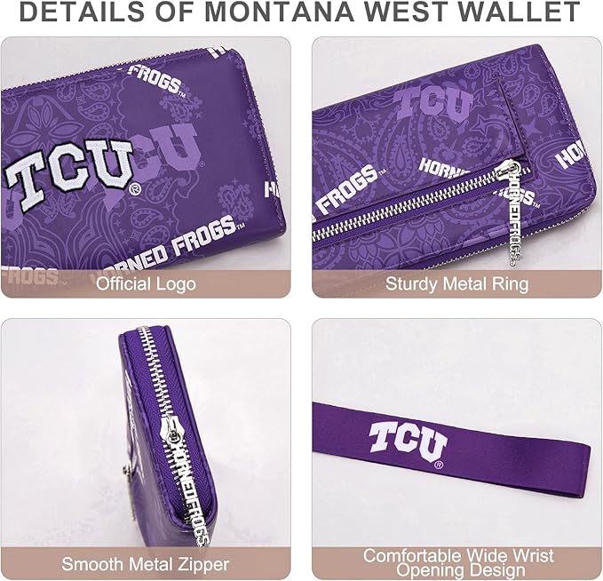 TCU Official Wristlet Wallet for Women, TCU Horned Team Purse with RFID Blocking Card Slot, New Clutch Zipper Wallet for Fan Gift, Game Day, Travel Essentials | Purple, NC-TCU011PP