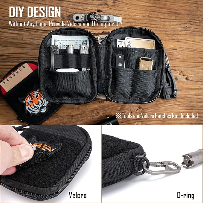 Sayram EDC Pouch, Pocket Organizer, Mighty Pouch for Men, EDC Bags with Patches, Small Tool Pouch with D-Ring