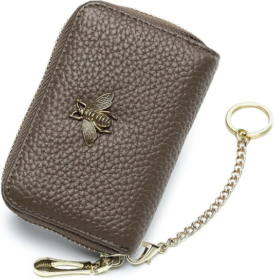 imeetu RFID Credit Card Holder, Small Leather Zipper Card Case Wallet for Women