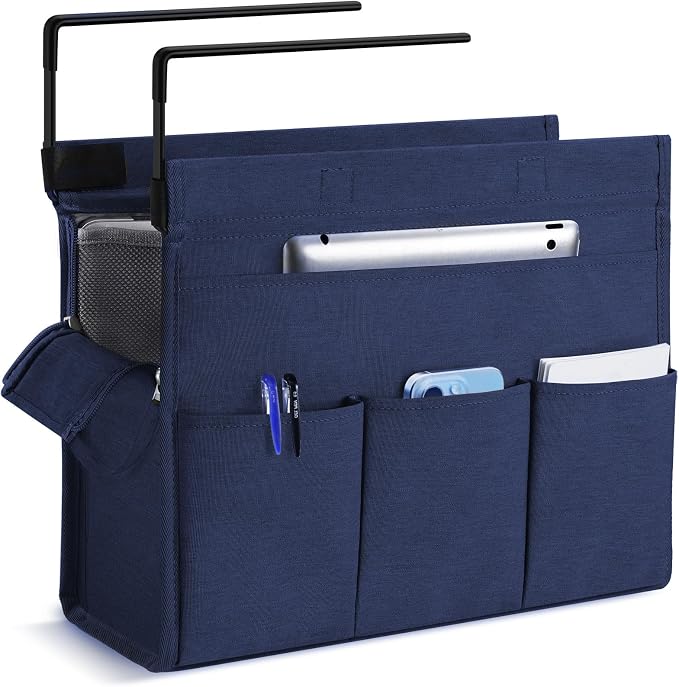 MASTLU Under Desk Hanging Storage Bag, Desk Organizer Storage, Office Side Storage Bag, Compatible with A4 Files, Detachable Handle Design, No Assembly Required, for Office Home School (Navy Blue)