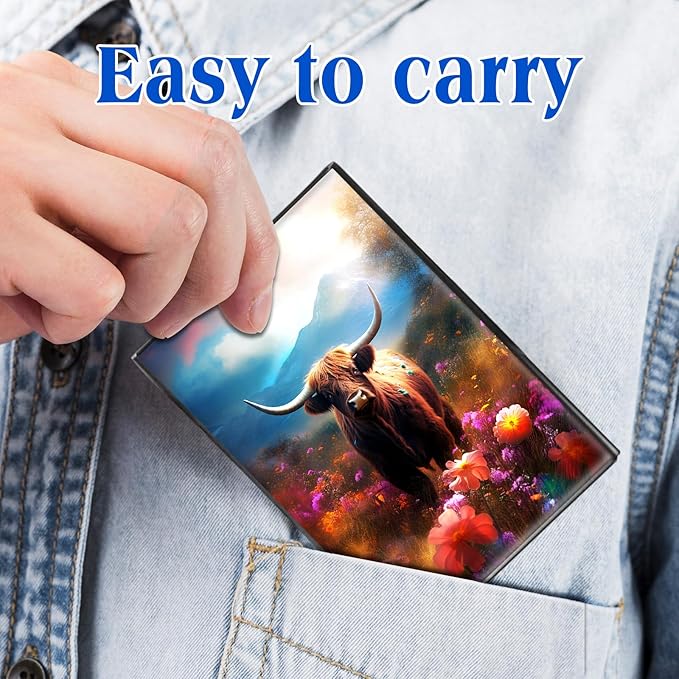 RFID Blocking Credit Card Holder - Slim Metal Wallet for Women & Men,Cow in Colorful Flower Design Stainless Steel Business Card Case,Compact Pocket Organizer for Travel & Daily Use