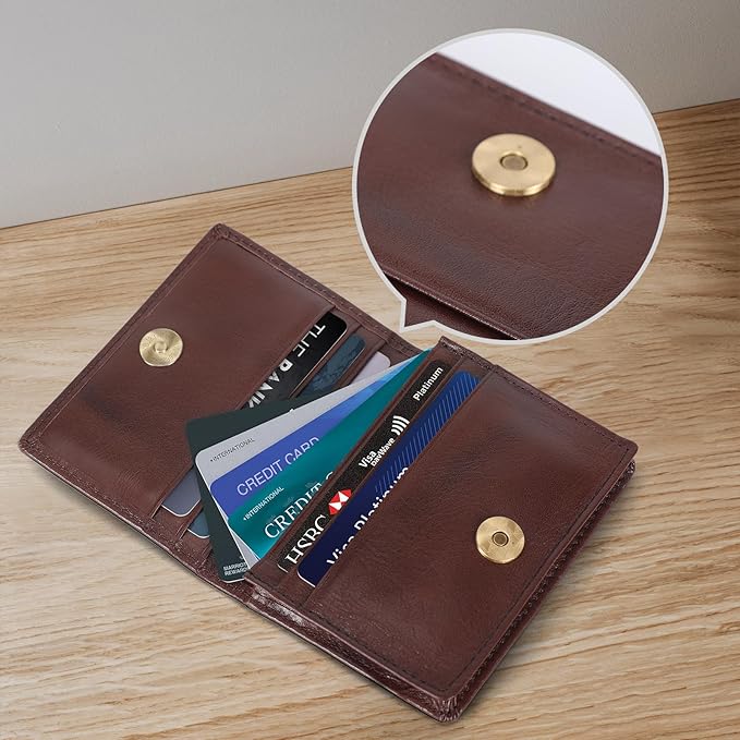 RFID Blocking Front Pocket Minimalist Slim Leather Bifold Wallet Credit Card Case Holder ID Window