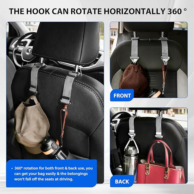 Car Seat Headrest Hooks,Suitable for Car Headrest Purse Hook,Alloy Braided Chain Storage Hook,Seat Headrest Hanging Interior Organizing Car Accessories 2 Pack(Silver)