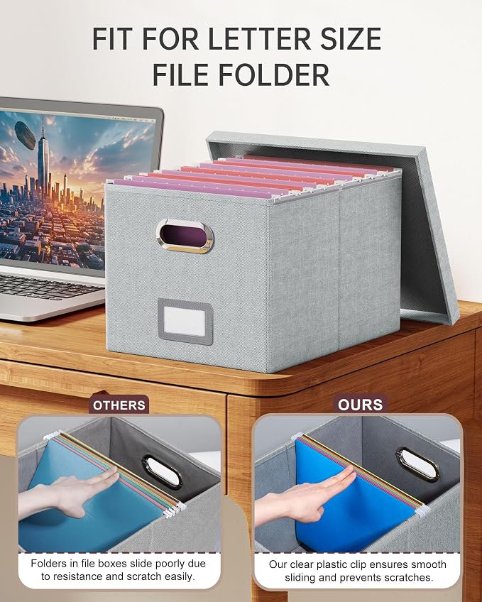 Oterri File Organizer, File Box, File Cabinet for Letter File Folder Storage, Hanging File Organizer for Office/Decor/Home,Document Organizer, 1 Pack,Gray-White-Box Only