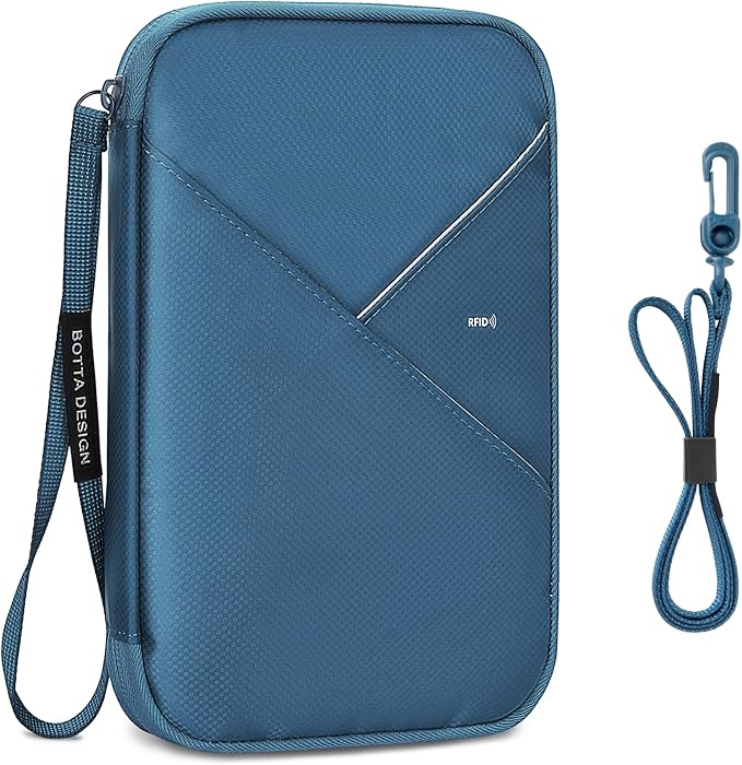 Veki Passport Holder for Travel Women Family, Passport Wallet Bag, RFID Travel Document Organizer, Waterproof Passport Holder for Men, Portable Case for Cards, Cash, Tickets, ID (Navy Blue, L)