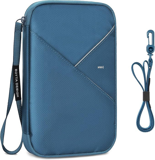 Veki Passport Holder for Travel Women Family, Passport Wallet Bag, RFID Travel Document Organizer, Waterproof Passport Holder for Men, Portable Case for Cards, Cash, Tickets, ID (Navy Blue, L)