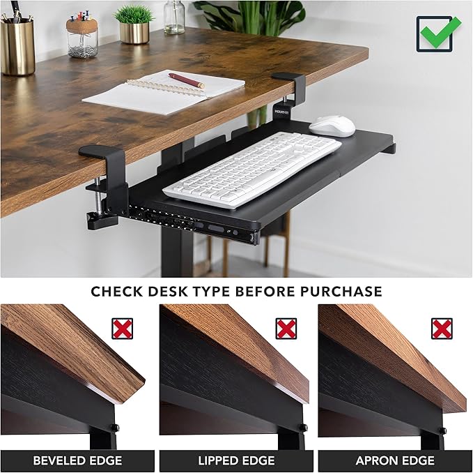 Mount-It! 24” Clamp-On Under Desk Keyboard Tray, Slide-Out Keyboard Drawer for Desk, Ergonomic Pull-Out Platform with Smooth Gliding Tracks, No-Drill C-Clamp Mount, Under Desk Keyboard Holder