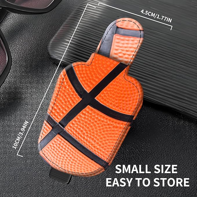 Leather Magnetic Sunglass Holder for Car Sun Visor, Cute Eyeglass Ticket Card Hanger Clip, Universal Auto Interior Accessories for SUV Pickup Truck Basketball Texture