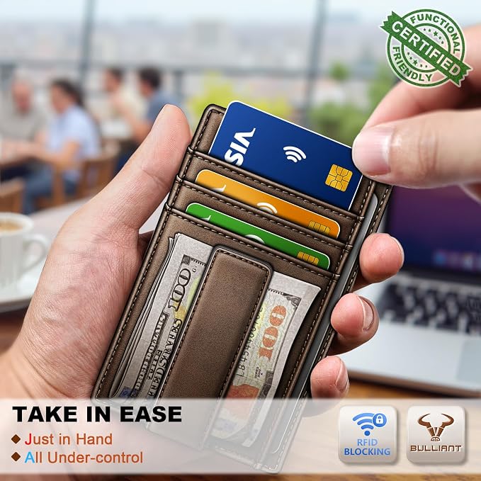 BULLIANT Men Wallet,Slim Leather Wallet Money Clip Card Hodler For Men Gift 8 Cards RFID Blocking