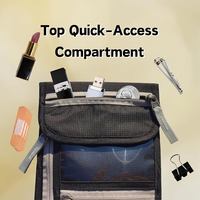 Travel Pouch Anti-Theft Neck Wallet, RFID Blocking Passport Holder, Travel Wallet, Water-Resistant Lightweight Organizer for Cruise Travel, Men Women Family (Light Gray)