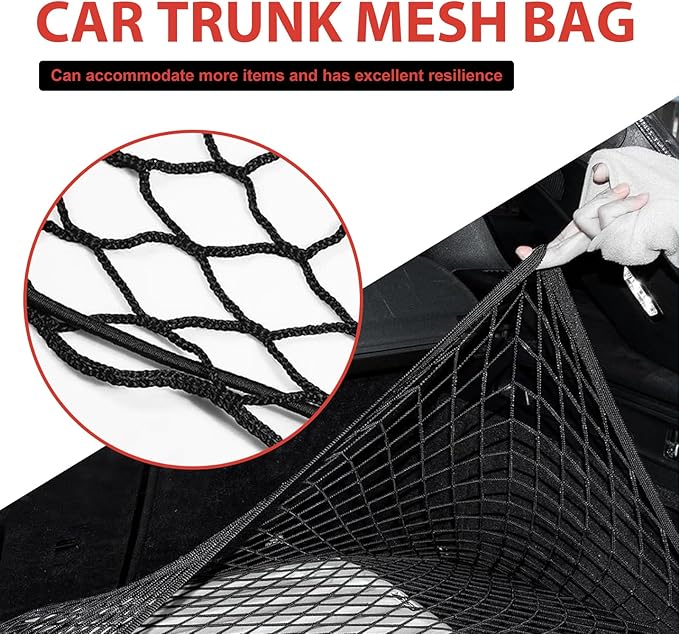 SLIMI 1 PC Rear Cargo Net, Elastic Stretchable Trunk Storage Net, Adjustable Cargo Mesh Net with Hooks, Universal Auto Storage Mesh for Most Cars, SUVs, Trucks (Black)