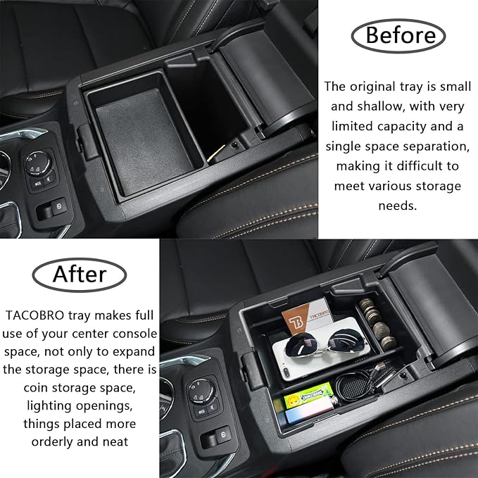 TACOBRO Center Console Organizer Compatible with Chevy Traverse 2018 2019 2020 2021 2022 2023 Accessories, Armrest Insert Tray Secondary Storage Box ABS, Black