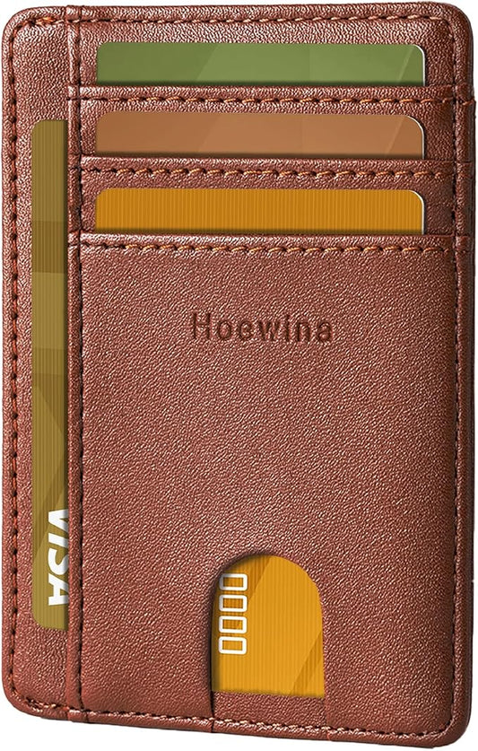 Hoewina Slim Wallet for Men, Credit Card Holder Wallet, Minimalist Design - RFID Blocking Front Pocket Leather Thin Wallet for Men and Women(Sand Brown)