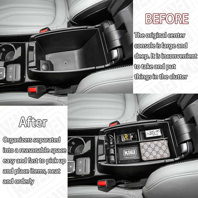 HGWEI Center Console Organizer Compatible with Ford Escape 2020-2026/Bronco Sport 2021-2025 Accessories, Insert Armrest Box Secondary Storage Tray Black ABS Materials (Not for U725 2-Door)