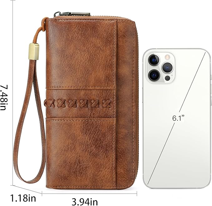 GOIACII Wallet for Women Ladies Wristlet Long Purse Zip Around Clutch RFID Blocking Vegan Leather